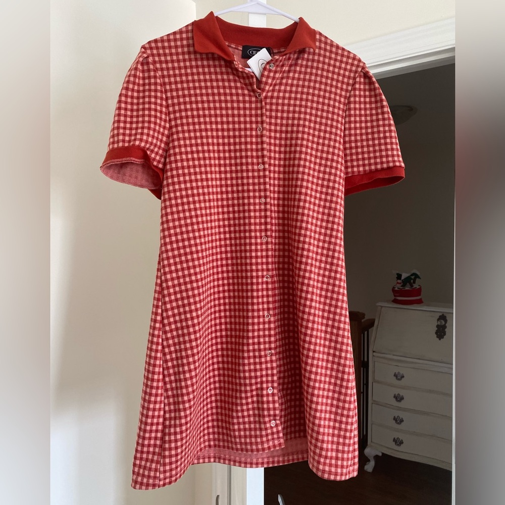 Cider XL 90s Style Red Polo Button Up Gingham Dress